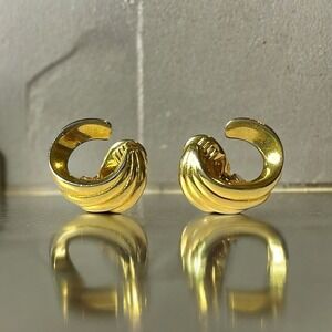 Vintage Monet Earrings Womens Gold Tone Crescent Clip On